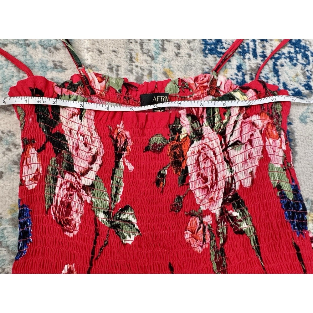 AFRM Floral Mini Dress Sz S Smocked Spring Roses Garden Fairy Floral Havana - Picture 3 of 7